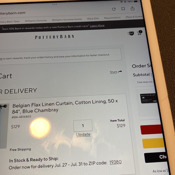 Pottery Barn Belgian Linen Curtain 50x84" - Picture 6 of 7